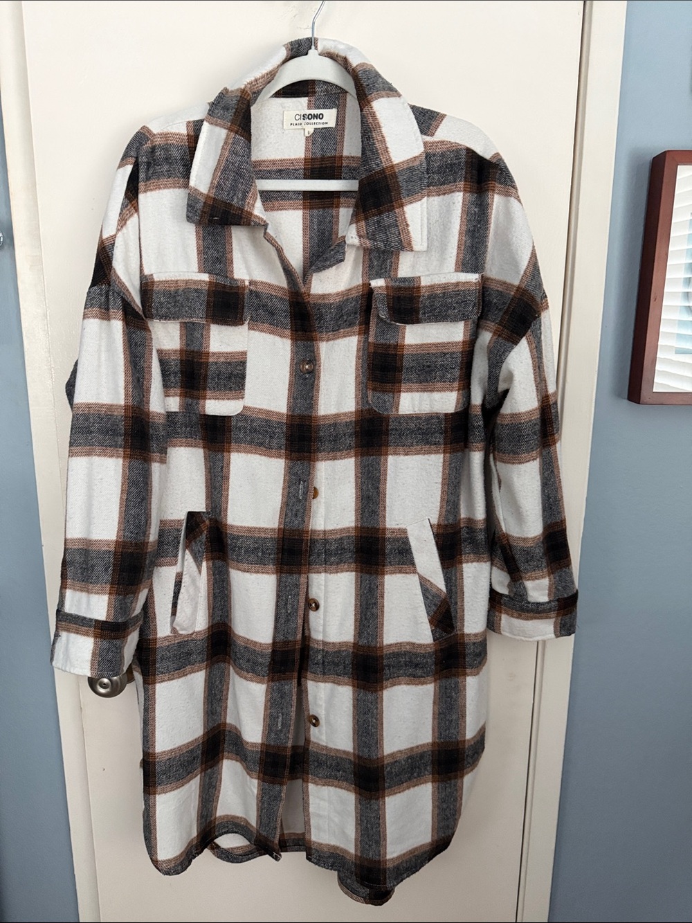 CI SONO White Plaid Long Shacket - Sz L